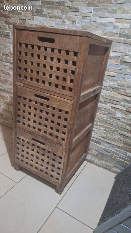 Meuble salle de bain armoire rangement bois Massif sdb Prix Ferme 95490 (image 1)