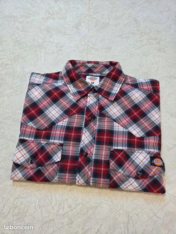 Chemise Dickies carreaux rouge noir blanc manches courtes workwear vintage taille M (image 1)