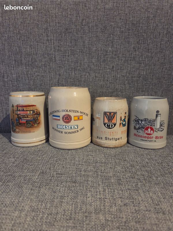 Lot 4 chopes à bière en grès (1 de 0,5L, 1 de 0,3L et 2 de 0,25L) (image 1)