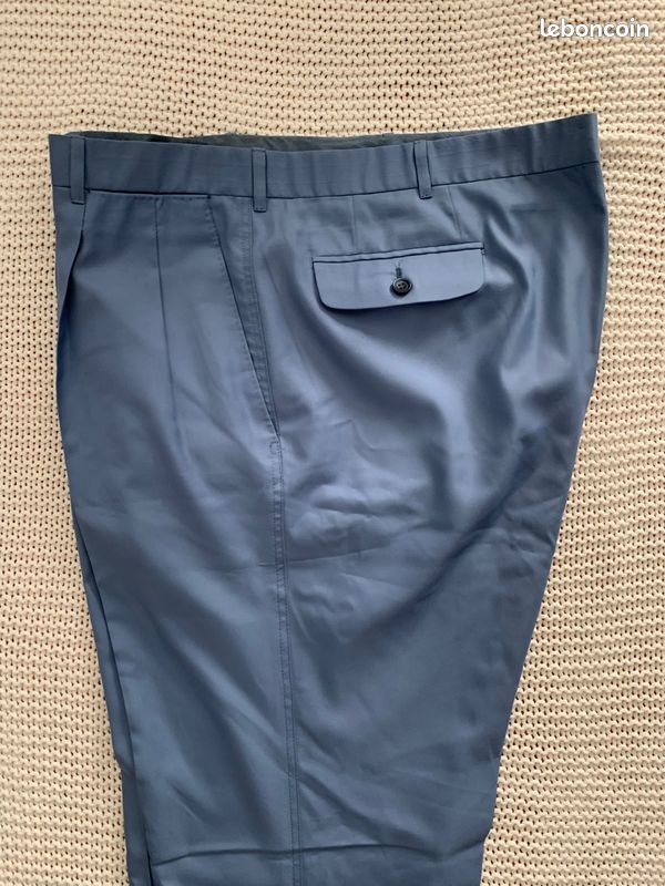 Pantalon Claude Rousseau Bleu Ciel Laine Fine Grande Mesure Bespoke - Taille W40/50L (image 17)