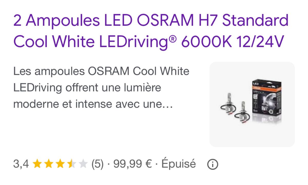 Ampoule LED H7 OSRAM - Équipement auto