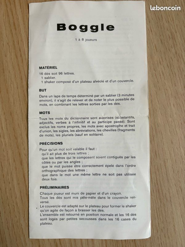 Jeu De Société BOGGLE Parker Brothers 1977 - Version Capiepa (occasion Très Bon état)