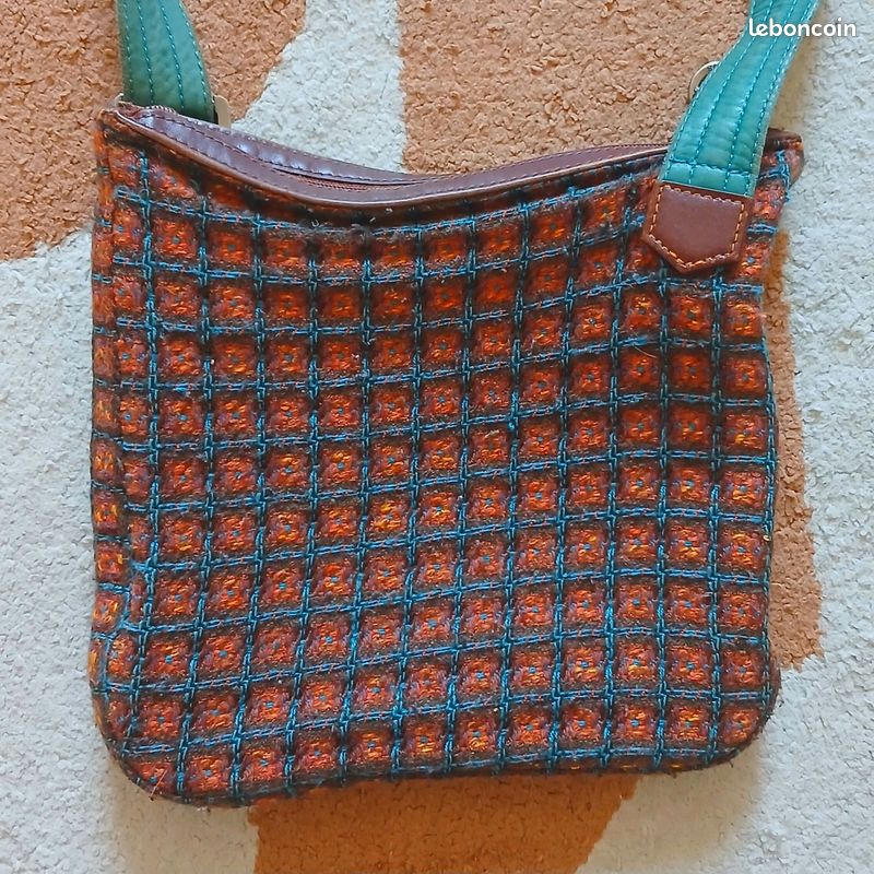 Sac Longchamp Vintage Authentique - Toile Tissée Marron & Bleu (image 4)