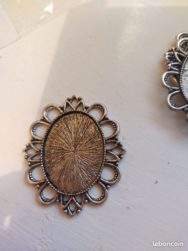 Lot De 2 Supports Pour Broche Vintage Argenté - Laiton, 30x40 Mm, Neuf, Fabrication Française