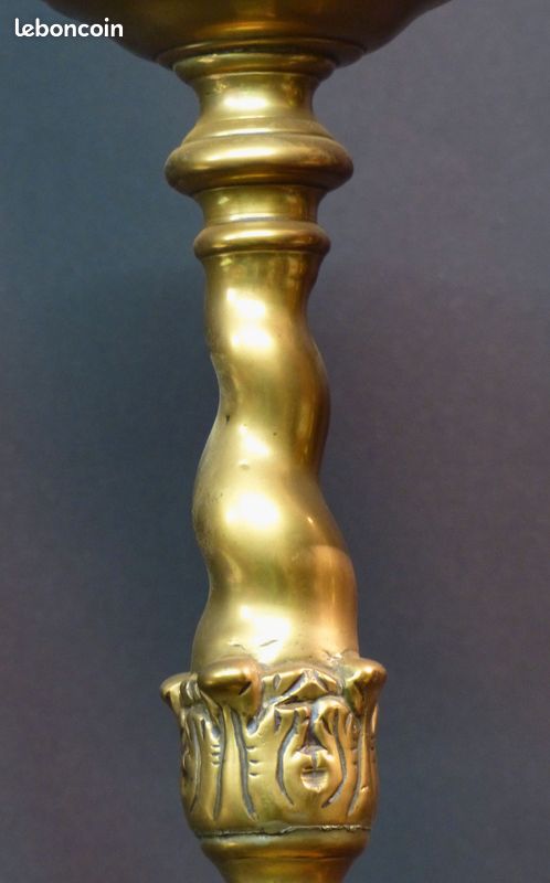 1890 paire grands bougeoirs candélabres pique-cierge 52cm6kg bronze doré église (image 7)