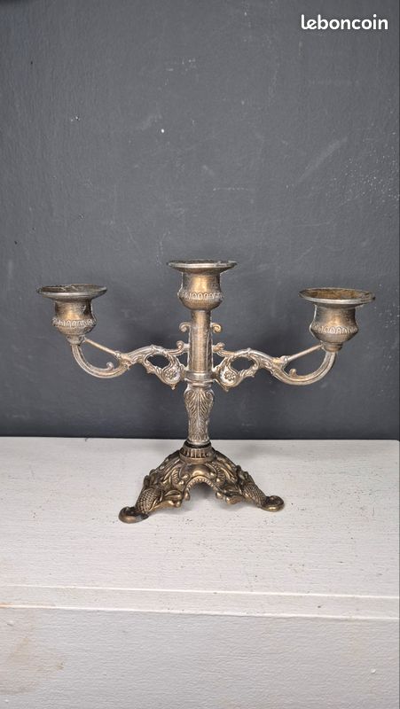Chandelier 3 Bougies en Laiton Vintage – Style Baroque (image 1)
