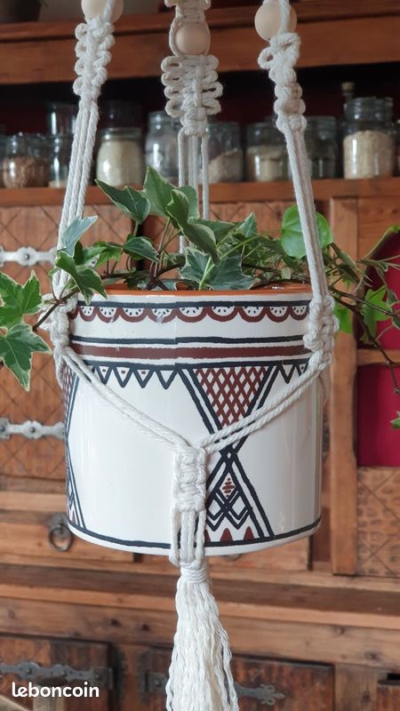 Suspension pour plantes en macramé écru (image 4)
