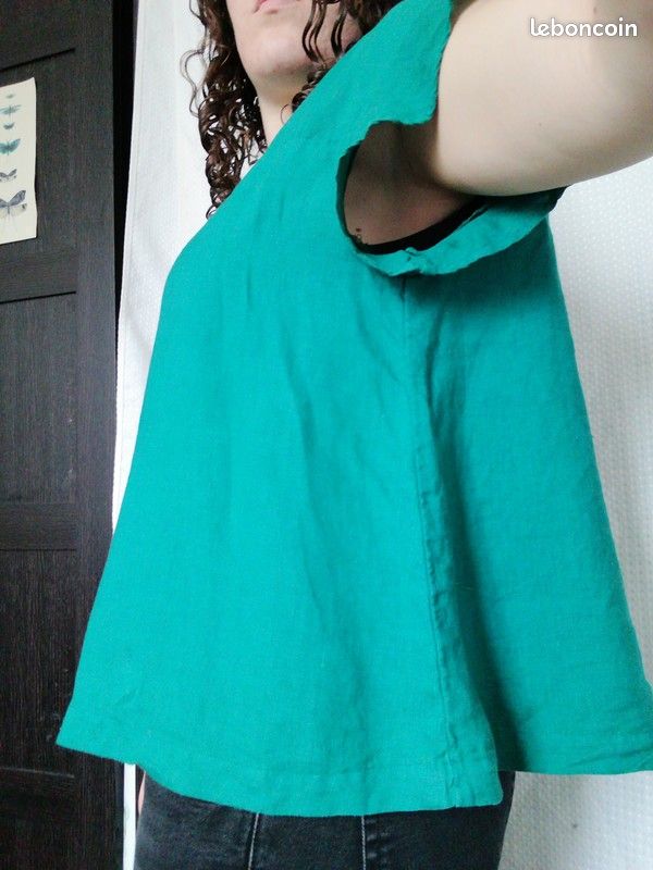 Blouse vert sapin 100% lin (image 2)