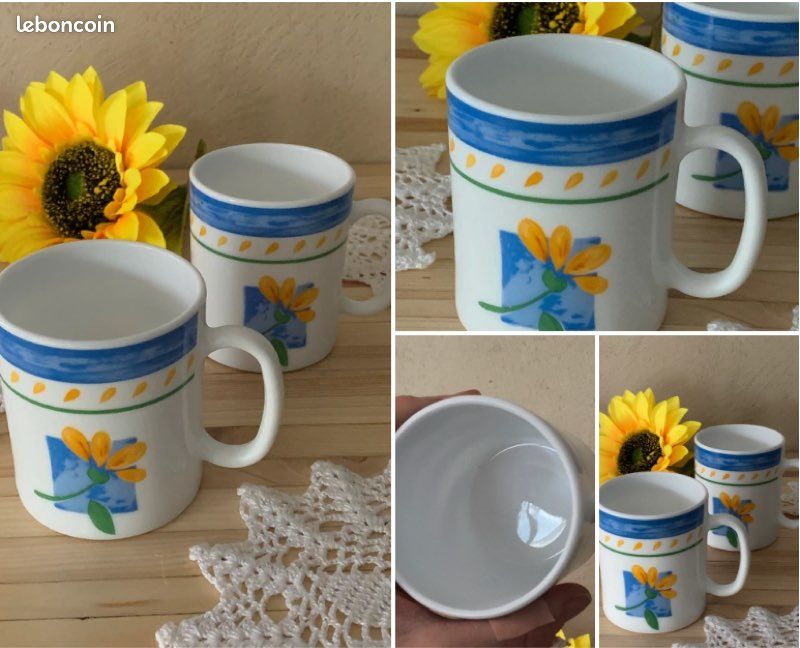 Lot De 2 Mugs Arcopal Vintage - Motif Campagne Avec Oies - Occasion