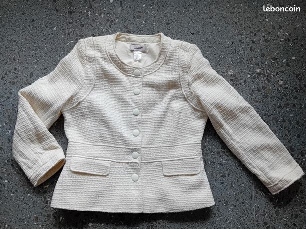 Manteau Long Femme Bellini En Laine, Blanc Et Gris, Taille 50, Vintage, Très Bon état