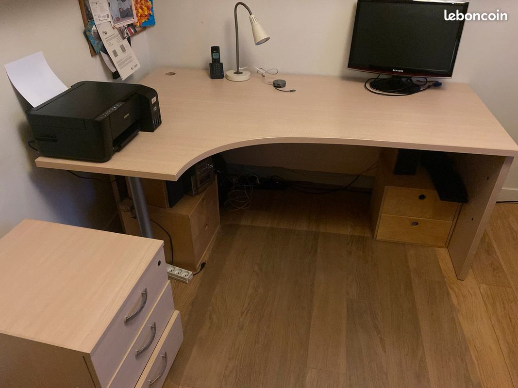 Bureau clair avec retour gauche ET caisson (image 1)