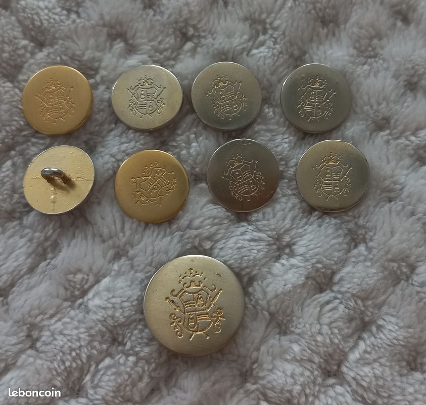 Lot de 9 boutons ronds dores anciens avec blason (image 1)