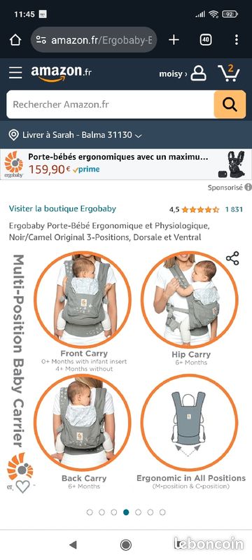 Ergobaby Porte-Bébé Ergonomique et Physiologique, Noir/Camel Original  3-Positions, Dorsale et Ventral : : Bébé et Puériculture