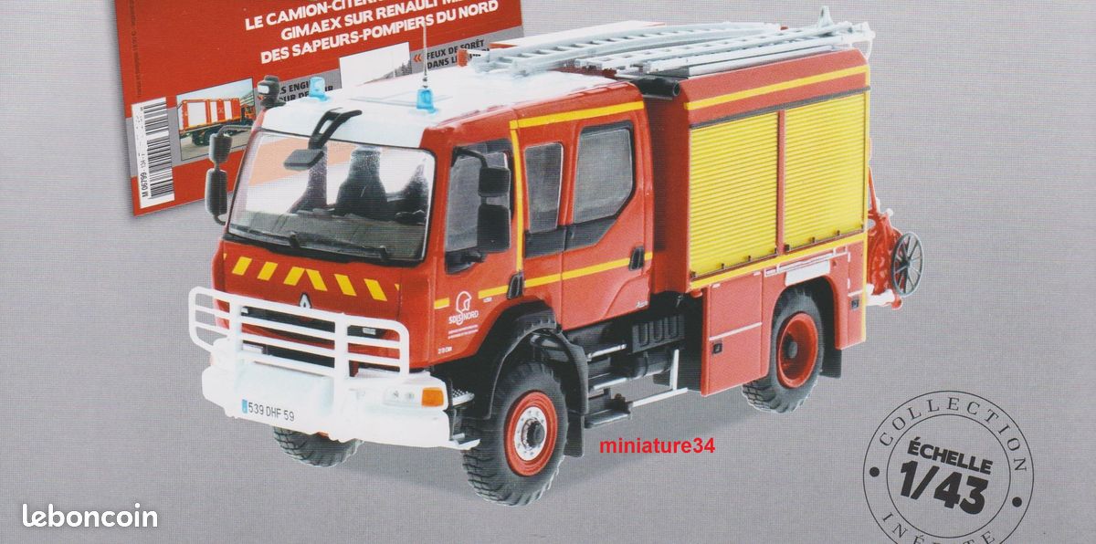 RENAULT MIDLUM - Camion de Pompiers Citerne Rural Moyen GIMAEX, des Sapeurs Pompiers du NORD (59) - - échelle 1/43 - Neuf en Boite d'origine non ouverte - Ref. N° 134 (image 5)