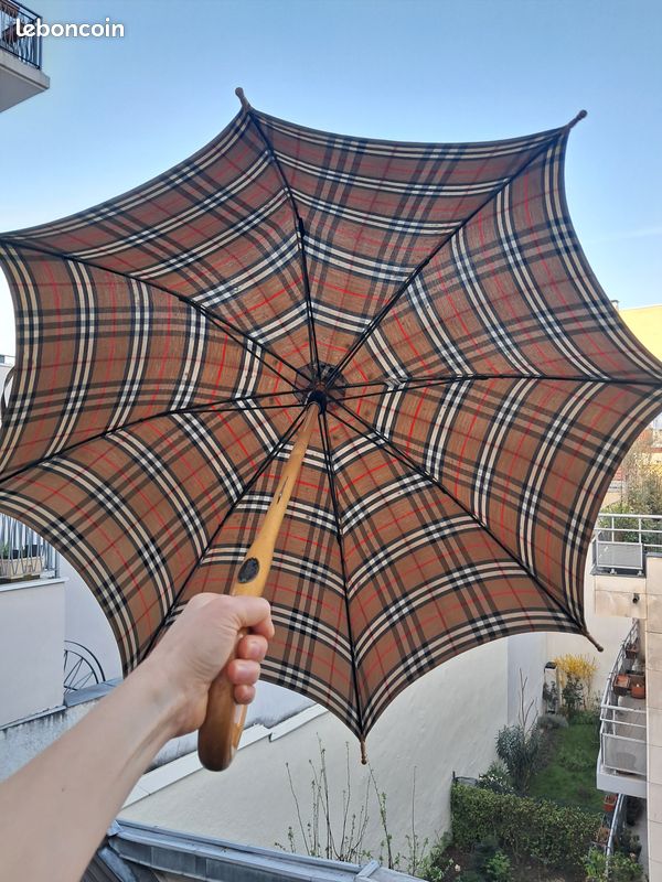 Parapluie BURBERRY vintage à canne en bois motif tissé Check (image 2)