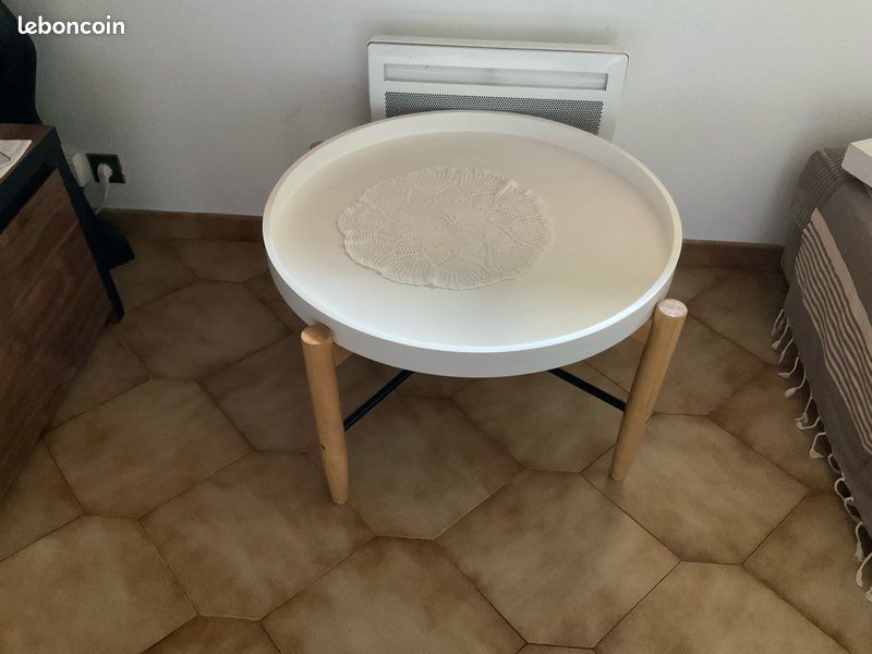 Table, ronde de Salon, naturel, plateau blanc (image 1)