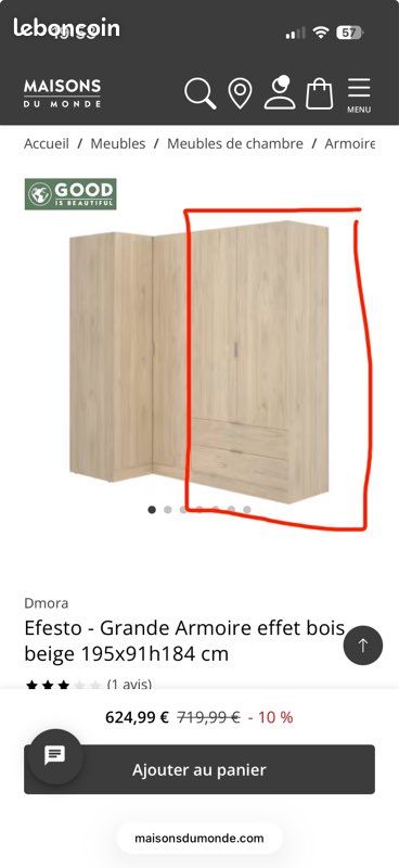 Armoire bois clair Maisons du Monde – très bon état (image 4)