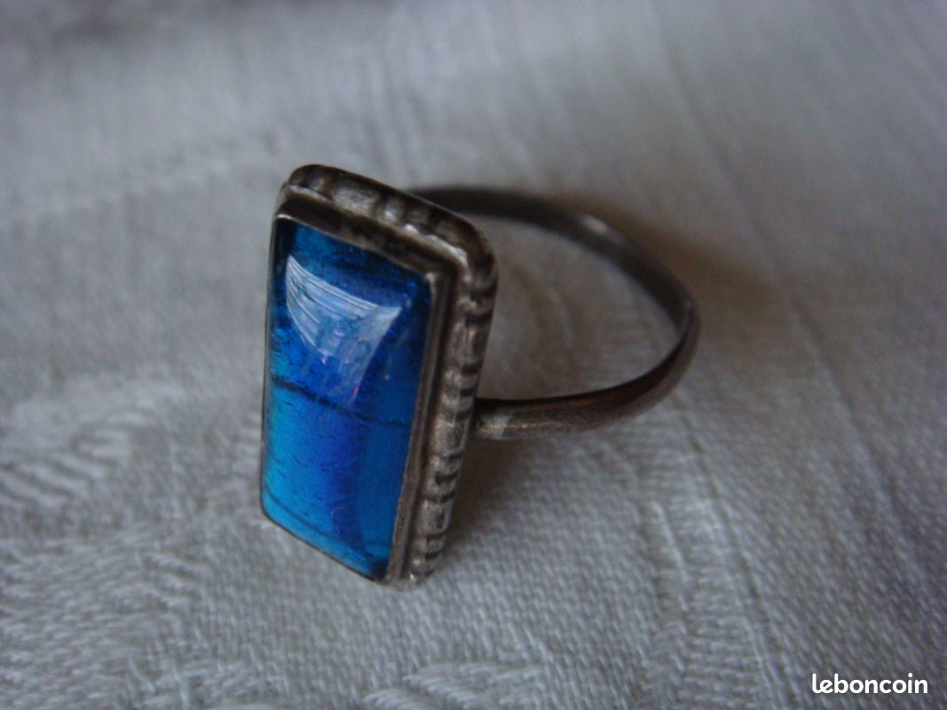 Bague Art Déco En Argent Massif Sertie D'une Tourmaline - Poinçon Crabe - Taille 57/58