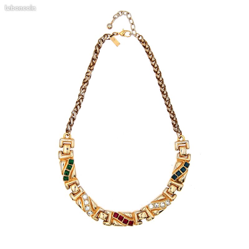 Collier Vintage Avec Strass Multicolores – Bijou Occasion – Style Rétro