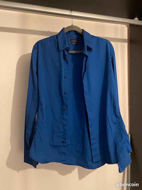 Chemise Bleue Chambray Zara Pour Garçon 13-14 Ans - Imprimé Cachemire, Occasion En Très Bon état