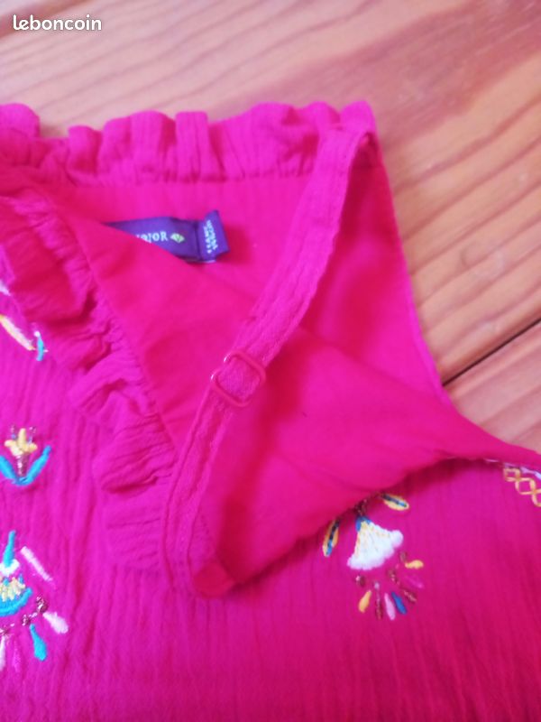 Blouse débardeur rose fuchsia sergent major 11 ans motifs brodés fleurs ethnique (image 6)