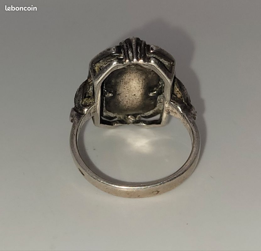 Bague Art Déco En Argent Massif Avec Marcassite Et Pierres Multicolores - Taille 49, Vintage