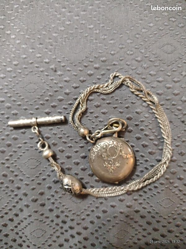 Chaîne De Montre De Poche En Argent Ton - Occasion - Pour Montre Gousset Vintage