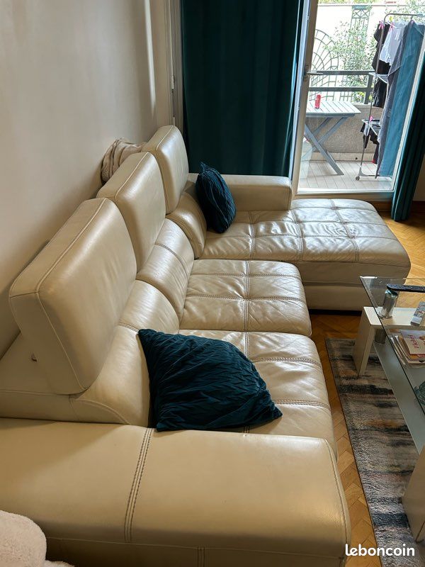 Canape en cuir beige (image 2)