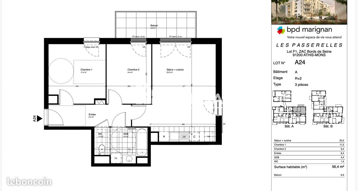 Appartement 3 pièces 56 m² · à Athis-Mons · 56 m² · 1 150 €/mois