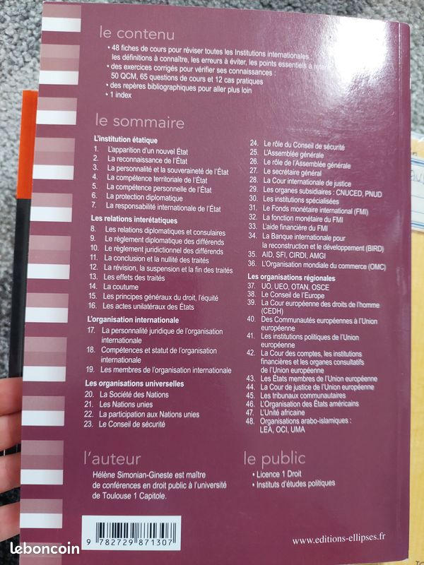 Livre - Fiche Institutions Internationales (image 3)