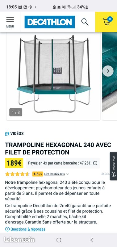 Trampoline Hexagonal Décathlon 240 cm (image 1)
