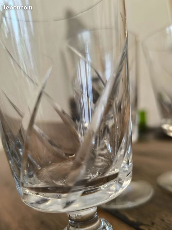2 verrres à vin anciens, en cristal soufflé bouche et taillé main (image 6)