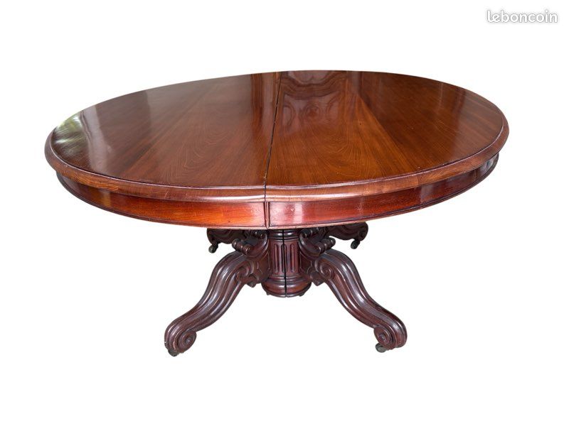 Table de salle à manger Napoléon III en acajou massif avec rallonges (image 1)