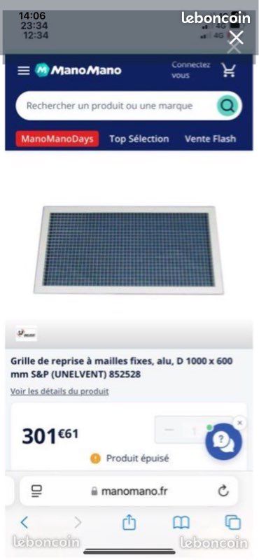 Grille de reprise ou aération à mailles fixes, alu, D 1000 x 600 mm (image 1)