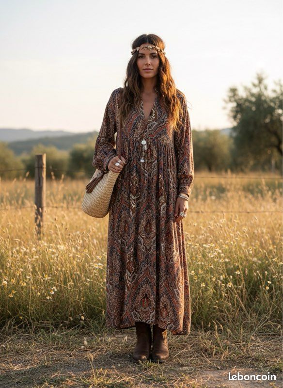 Robe Maxi Zara Femme Marron Boho Taille XS – Neuve Avec étiquette