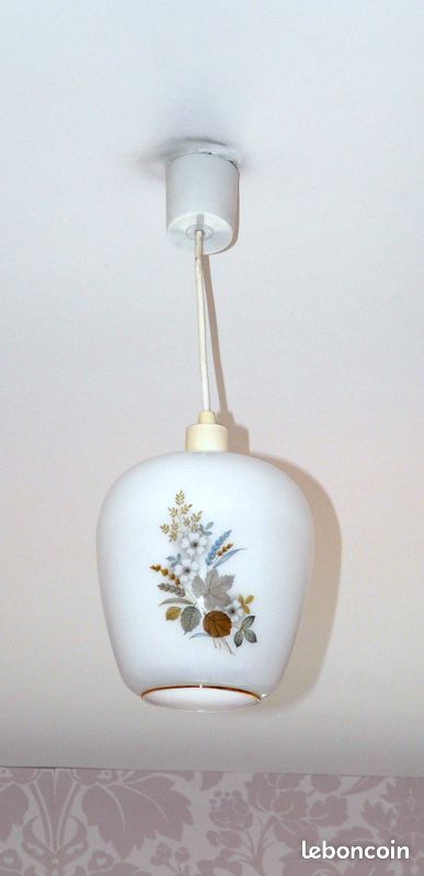 Luminaire - Suspension globe opaline avec décor fleur – Vintage (image 1)