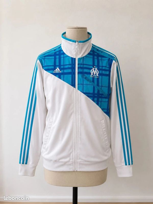 Adidas OM Olympique de Marseille Veste Survêtement Homme Taille M Blanche Bleue Vintage 2010 (image 1)