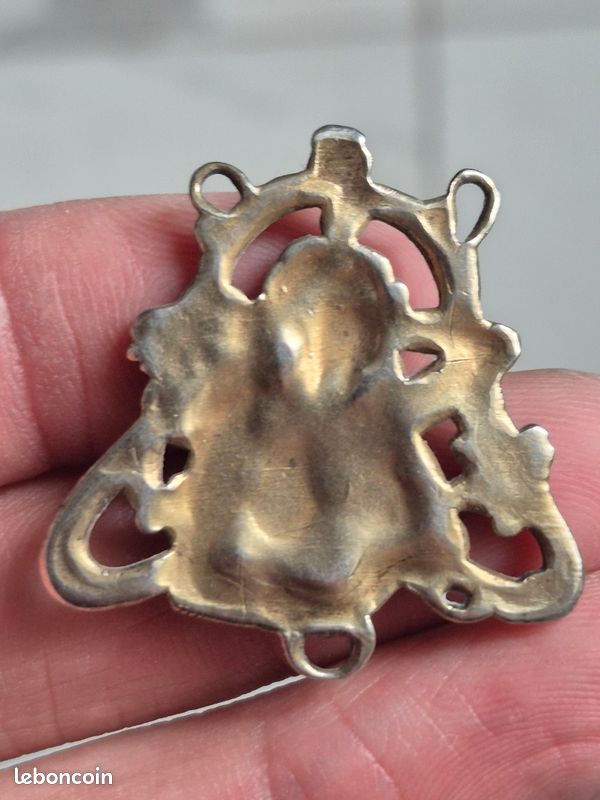 Pendentif Ancien Argent Massif 925, Art Nouveau, Breloque Déco Fleurs, Occasion