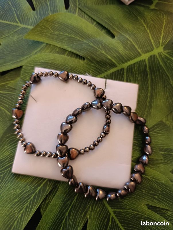 Lot de 2 bracelet perles coeurs noir (image 6)