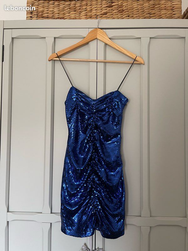 De Soiree Zara Robe Cocktail Robe De Soirée Courte En Sequin Bleu - Main Image