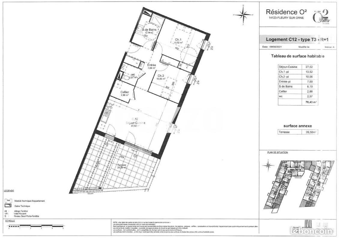 Appartement 3 pièces 70 m² · à Fleury-sur-Orne · 70 m² · 1 058 €/mois