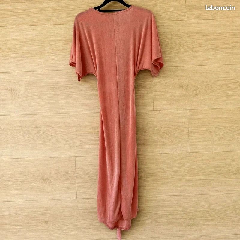 🌸 Boohoo Robe Longue Maxi Rose Poudré T36 S Cut-Out Décolleté V Bohème Été (image 2)