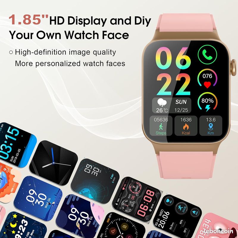 Montre Connectée Homme Femme STECEi 1.85" Appel Bluetooth - 110 Sports IP68 Rose