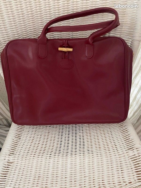 Sac à main cartable Lonchamp en cuir rouge bordeaux idéal travail/ cours- comme neuf (image 1)