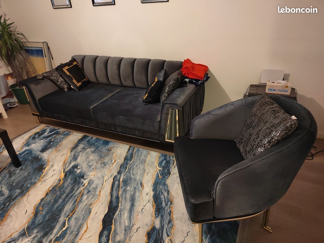 Canapé Moskova bleu foncé + Fauteuil bleu foncé (image 3)