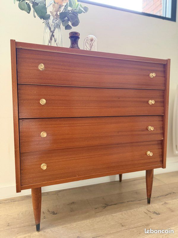 Commode ancienne 4 tiroirs vintage rétro scandinave pied compas (image 2)