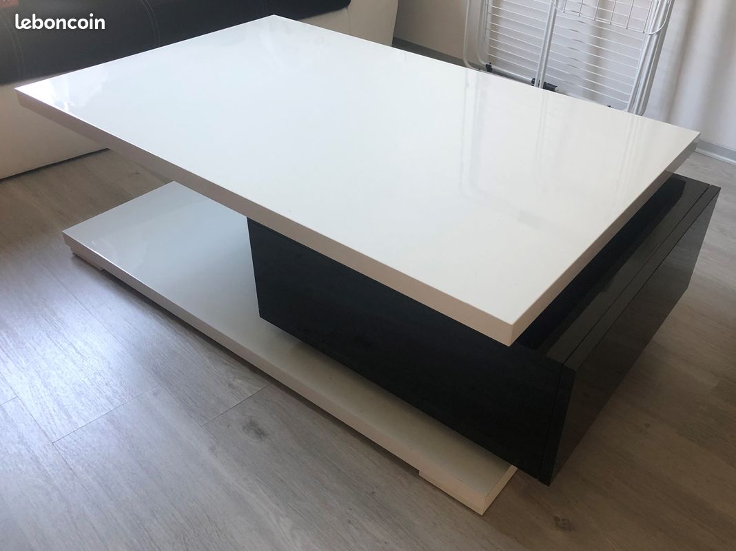 Table basse blanc laqué/noir (image 2)