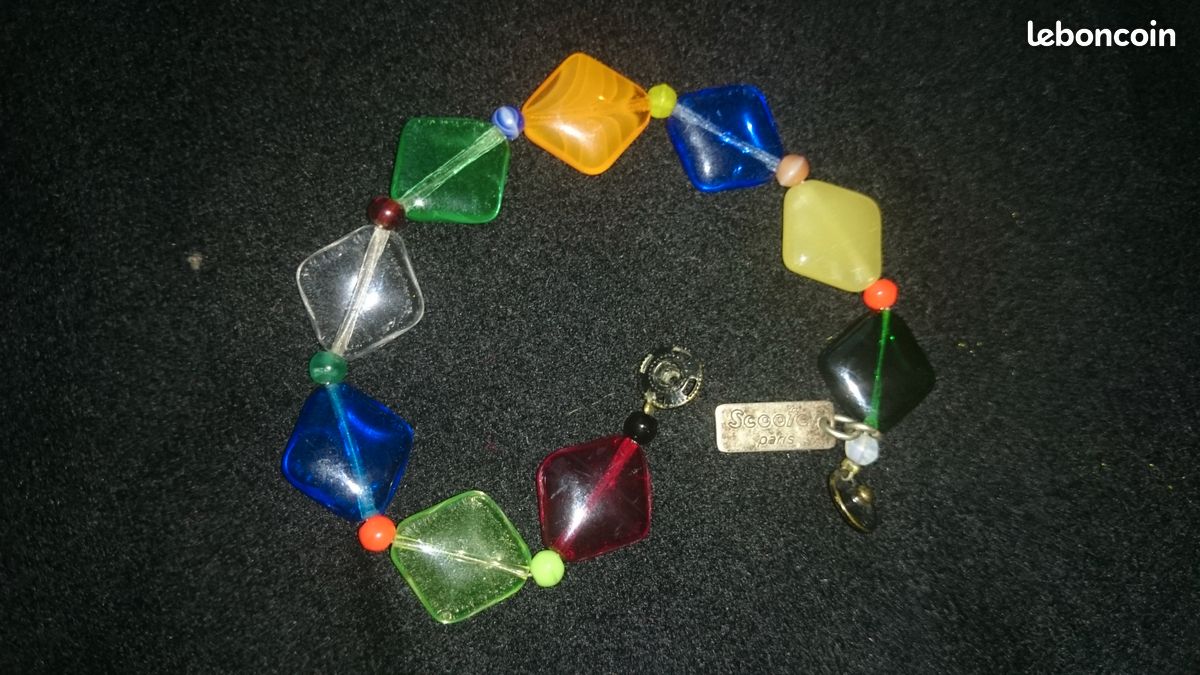 Bracelet marque Scooter multicolore perles losanges en pâte de verre (image 1)