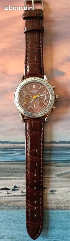 Montre Atlas Homme Quartz Style Chrono - Neuve Sans étiquette, Boîtier Métal Bracelet Cuir