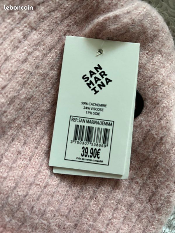 Bonnet rose pastel San Marina 59% cachemire taille unique neuf (image 5)